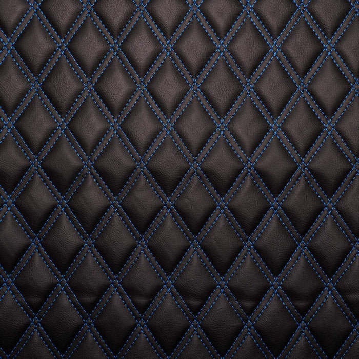 Diamond Quilted Padded Faux Leather Upholstery Fabric - Blue Stitch