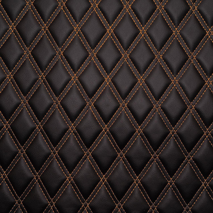 Diamond Quilted Padded Faux Leather Upholstery Fabric - Orange Stitch