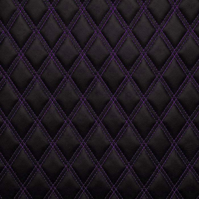 Diamond Quilted Padded Faux Leather Upholstery Fabric - Purple Stitch