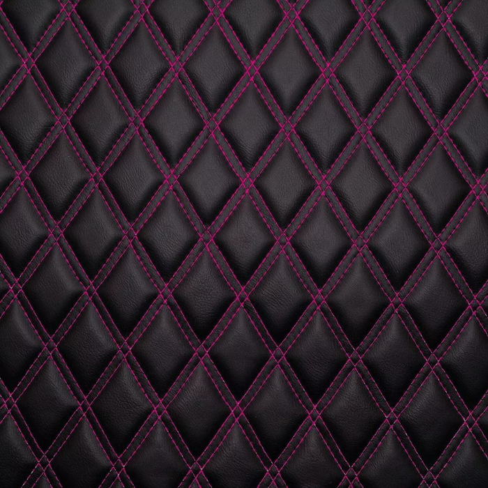 Diamond Quilted Padded Faux Leather Upholstery Fabric - Pink Stitch
