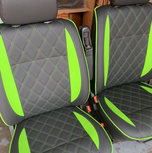 Diamond Quilted Padded Faux Leather Upholstery Fabric - Green Stitch