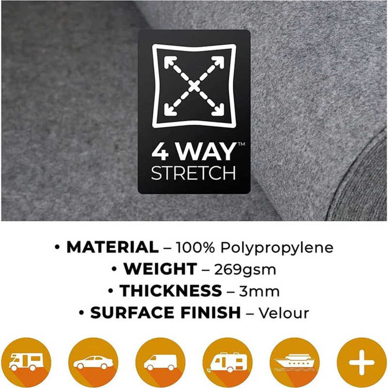 Smoke -  4 Way Super Stretch Van Lining Carpet