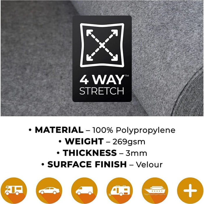 Black -  4 Way Super Stretch Van Lining Carpet