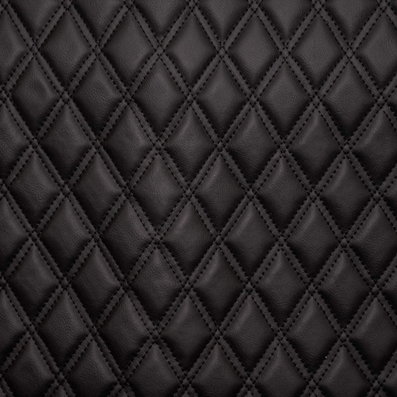 Diamond Quilted Padded Faux Leather Upholstery Fabric - Black Stitch