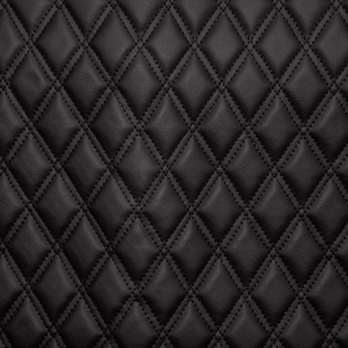 Diamond Quilted Padded Faux Leather Upholstery Fabric - Black Stitch