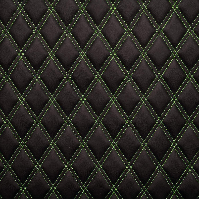 Diamond Quilted Padded Faux Leather Upholstery Fabric - Green Stitch