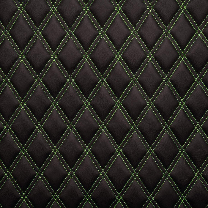 Diamond Quilted Padded Faux Leather Upholstery Fabric - Green Stitch