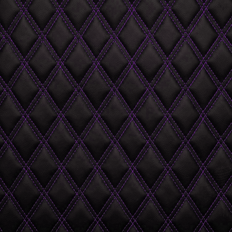 Diamond Quilted Padded Faux Leather Upholstery Fabric - Purple Stitch