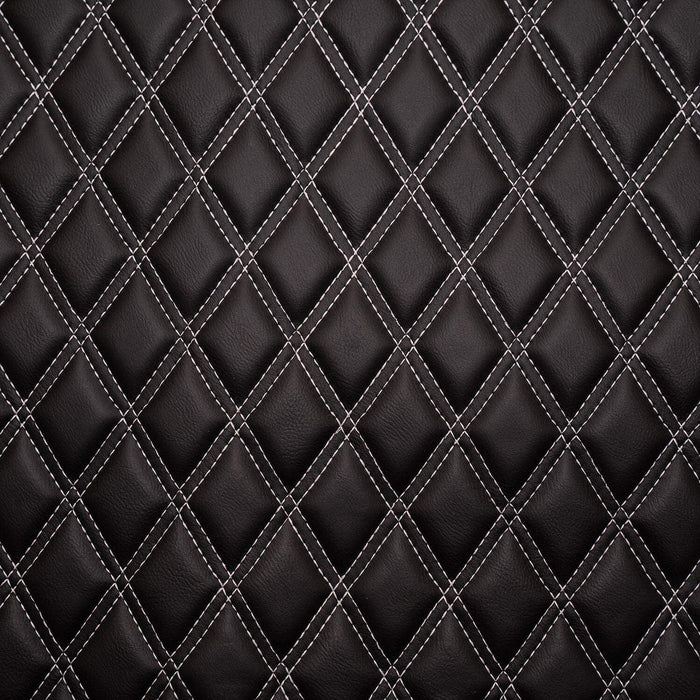 Diamond Quilted Padded Faux Leather Upholstery Fabric - Silver Stitch