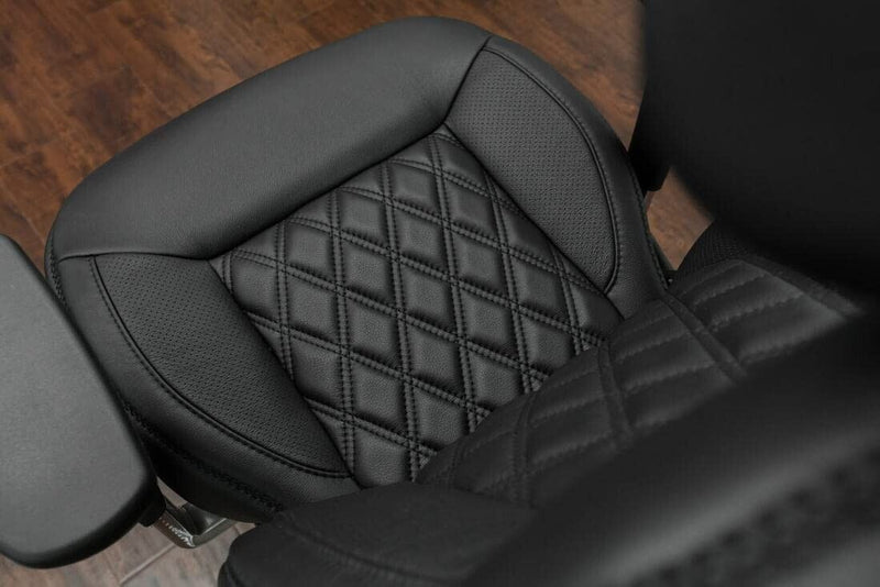 Diamond Quilted Padded Faux Leather Upholstery Fabric - Black Stitch