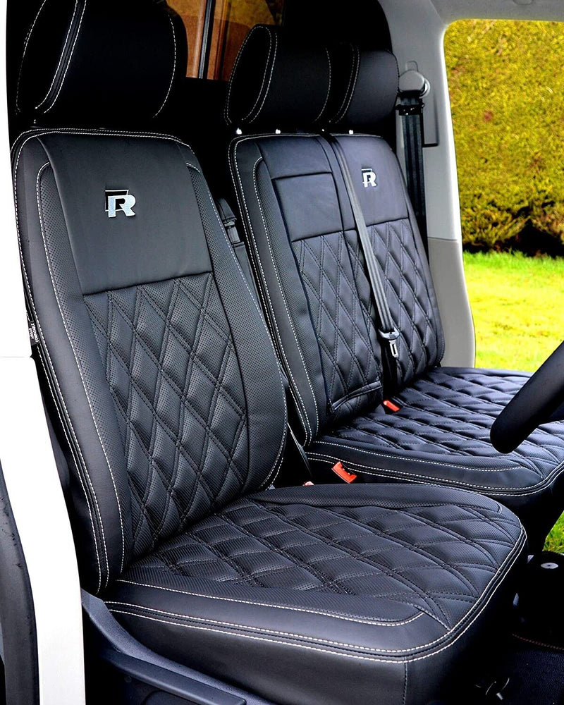 Diamond Quilted Padded Faux Leather Upholstery Fabric - Black Stitch