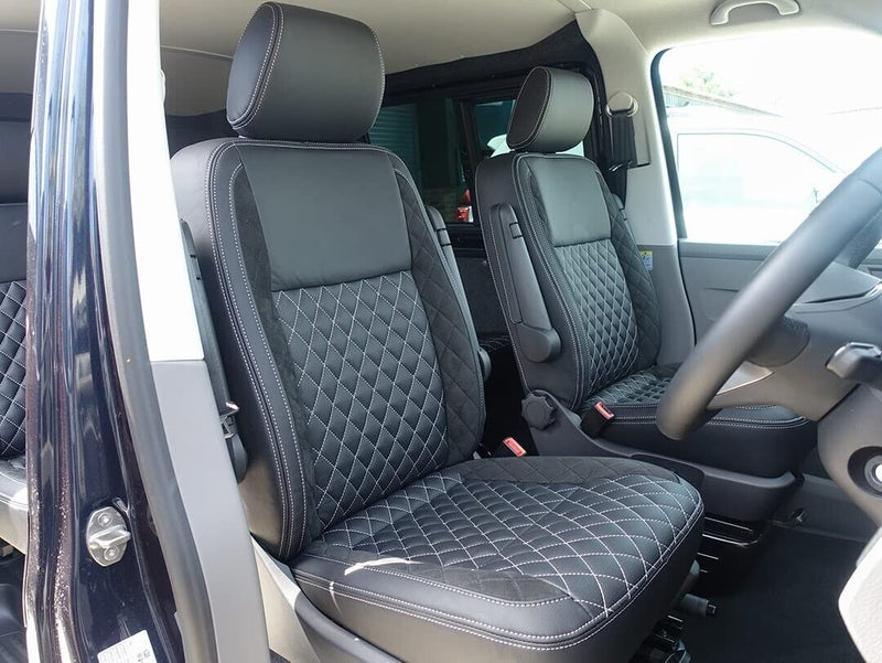 Diamond Quilted Padded Faux Leather Upholstery Fabric - White Stitch