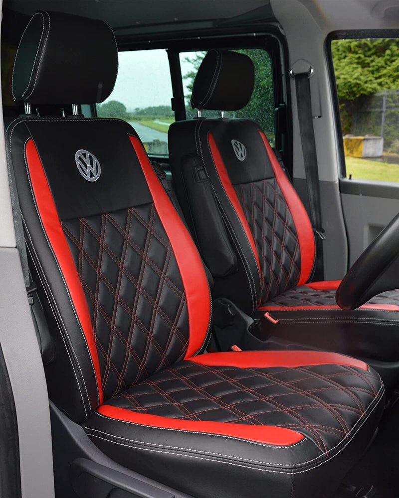 Diamond Quilted Padded Faux Leather Upholstery Fabric - Red Stitch